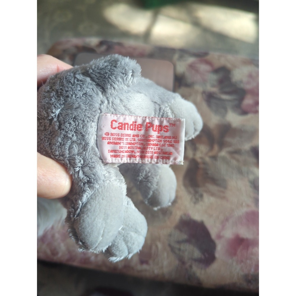 Vintage Russ Berrie Candie Pups Mini Grey Schnauzer Plush Dog Stuffed Puppy - Picture 5 of 6